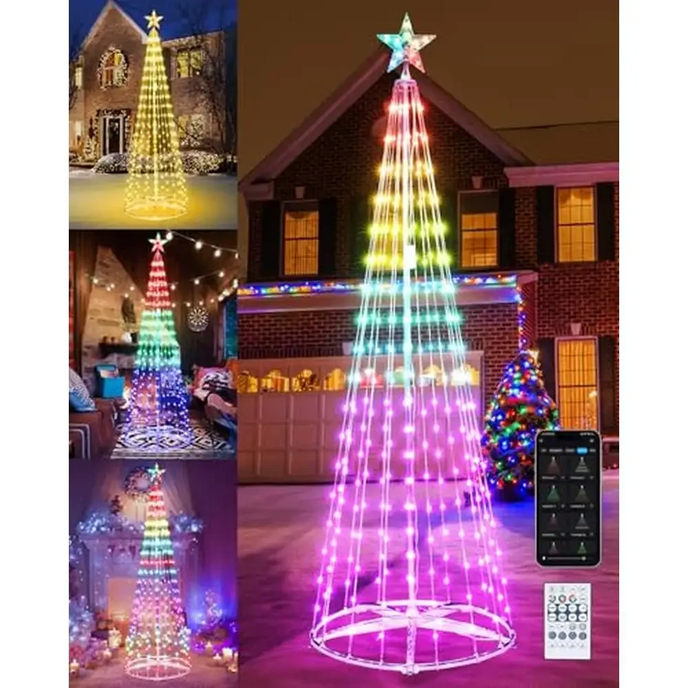 Smart LED Christmas Tree Lights with App Control and Music Sync Waterproof Indoor/Outdoor Twinkling Timer Color Changing Cone