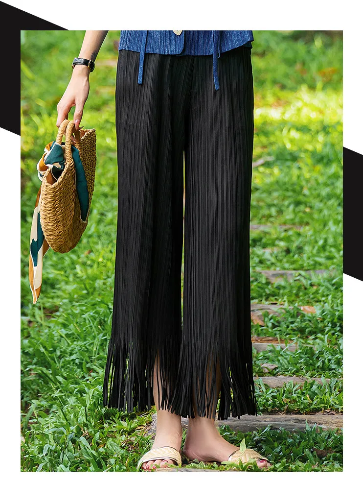 

New hot-selling high-waisted straight-leg pants solid color pleated tassel straight-leg pants IN STOCK