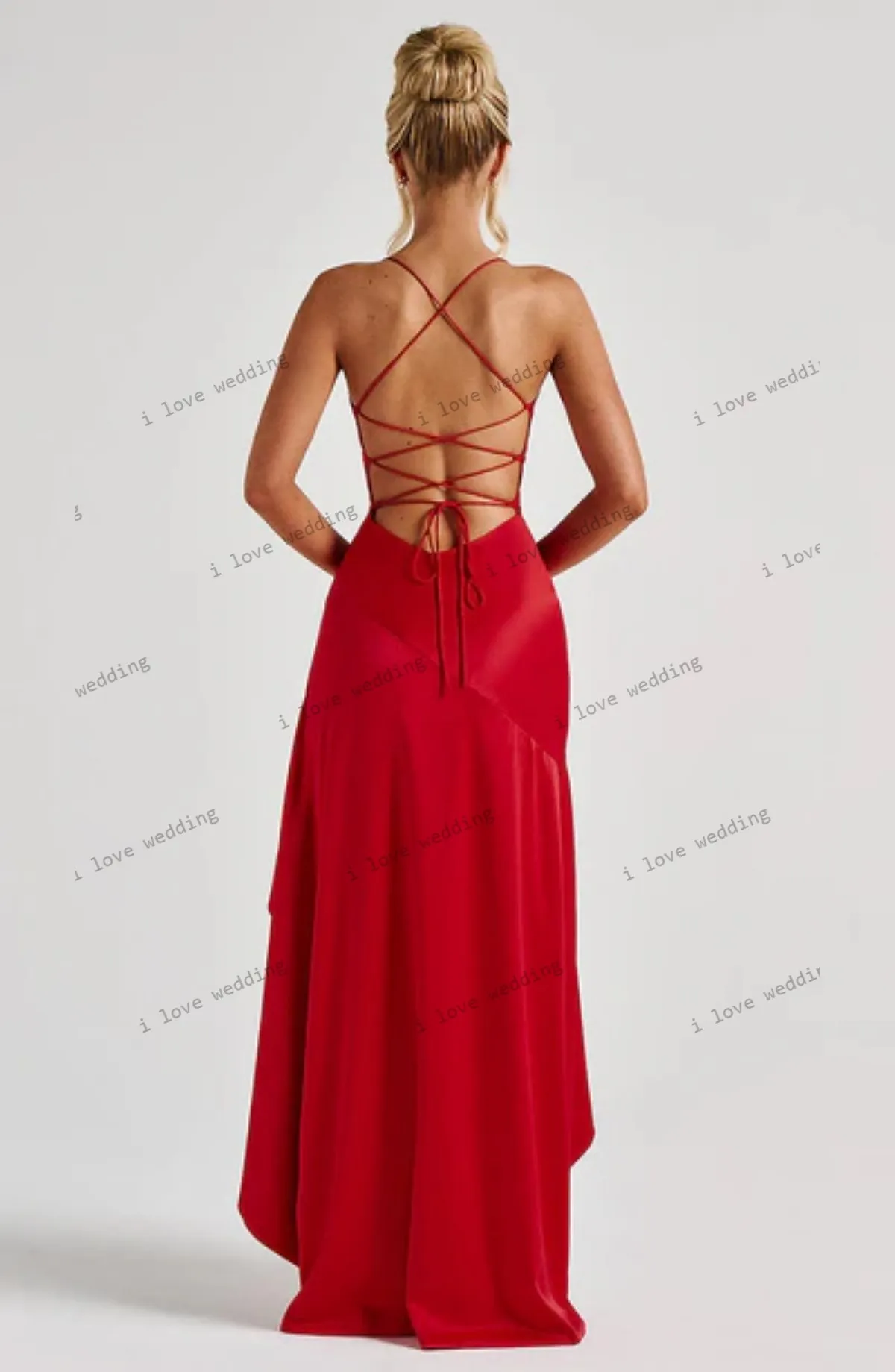 Prom Dresses 2025 Red Wedding Party Dress For Woman Spaghetti Strap Memaid Ruffles Elegant Backless Sexy Criss-Cross Customized