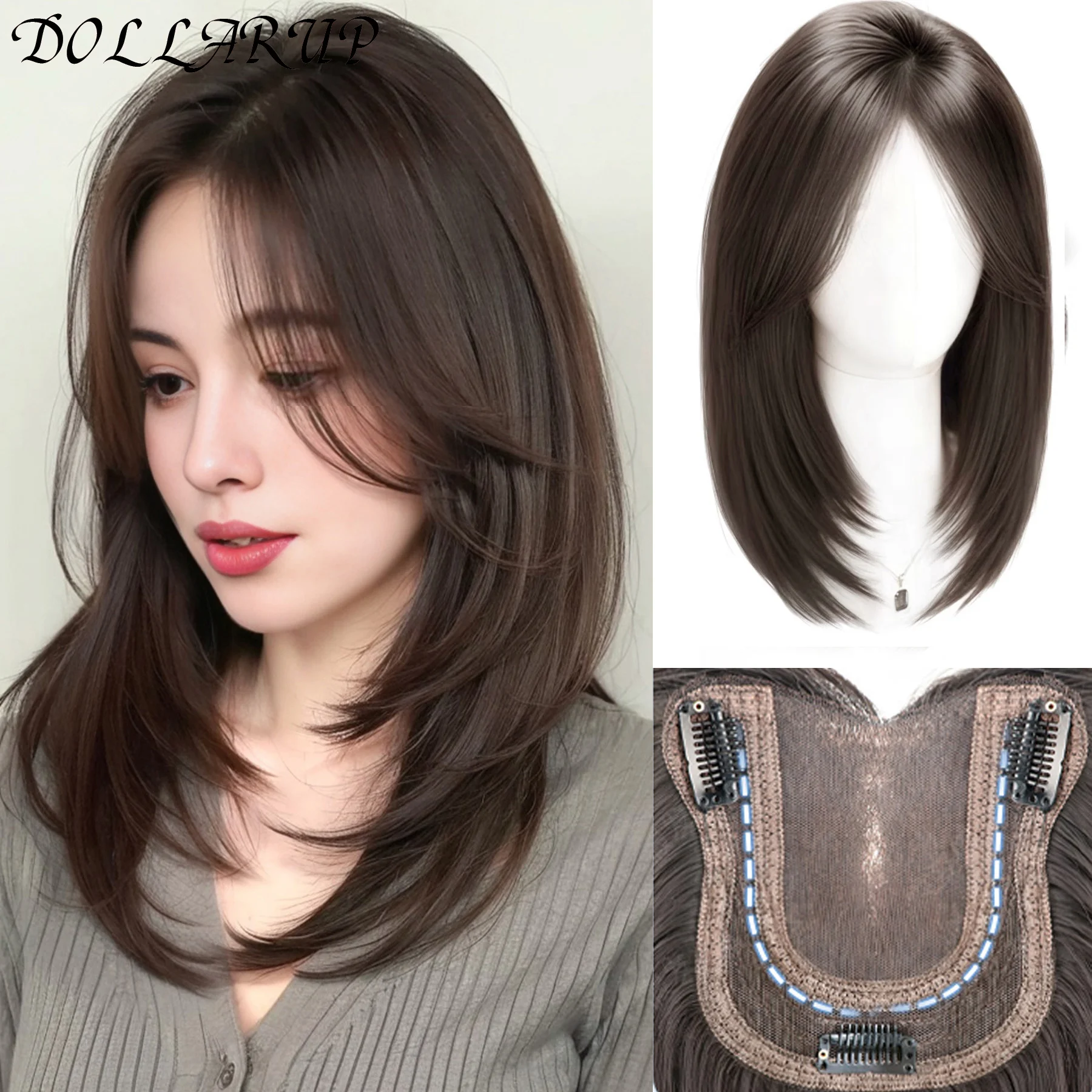 

Natural Black Synthetic Lace Front Wigs Brown Long Straight Lace Front Wig for Women Pre Plucked Natural Hairline
