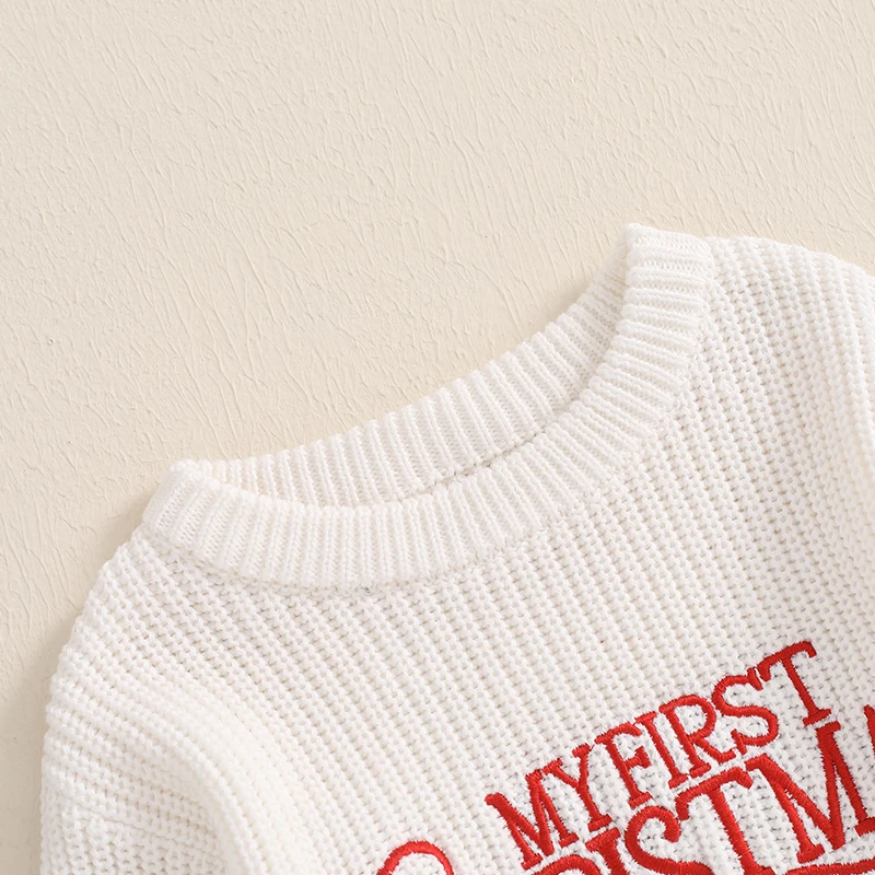 Cathery Christmas Baby Knitted Romper Winter Warm Newborn Sweater Bodysuits Letter Embroidery Long Sleeve Girls Boys Knitwear