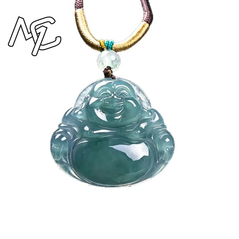 Real Natural Emerald Jade Blue Water Buddha Pendant Jadeite Necklace Fashion Jewelry Charm Designer Lucky Gifts Certificate view 5