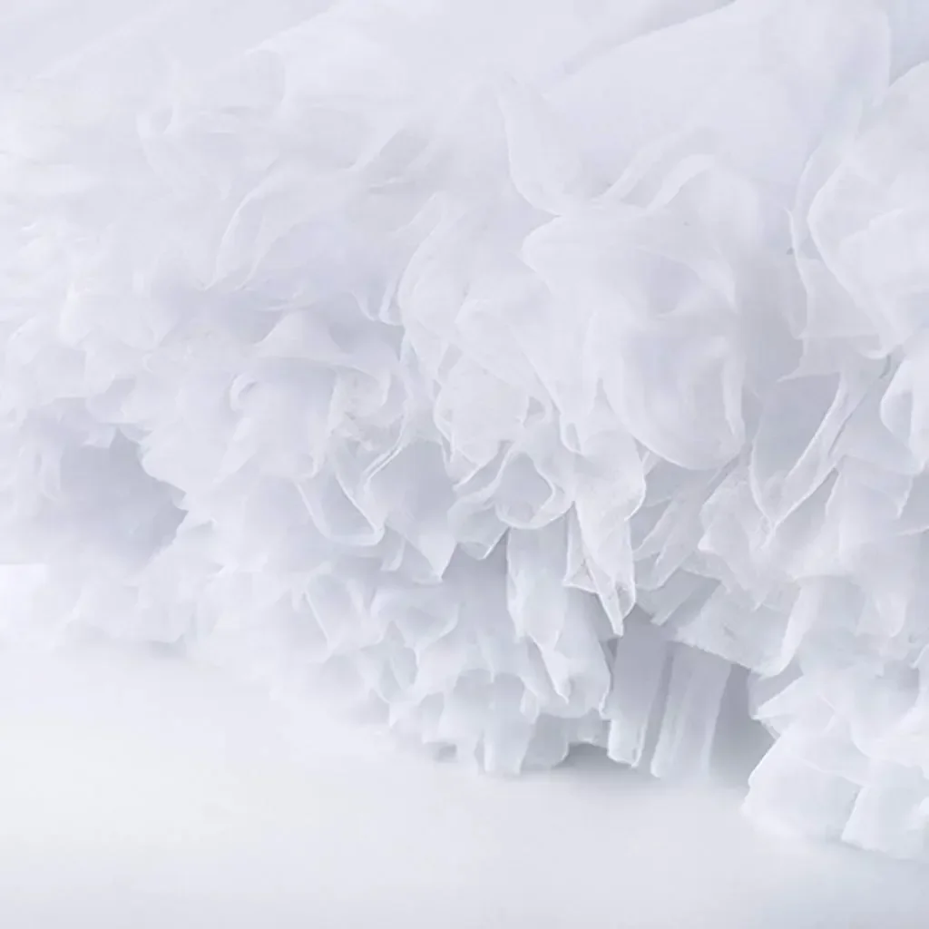 Women Girls Ruffled Short Petticoat Solid White Color Fluffy Bubble Tutu Skirt Puffy Half Slip Prom Crinoline