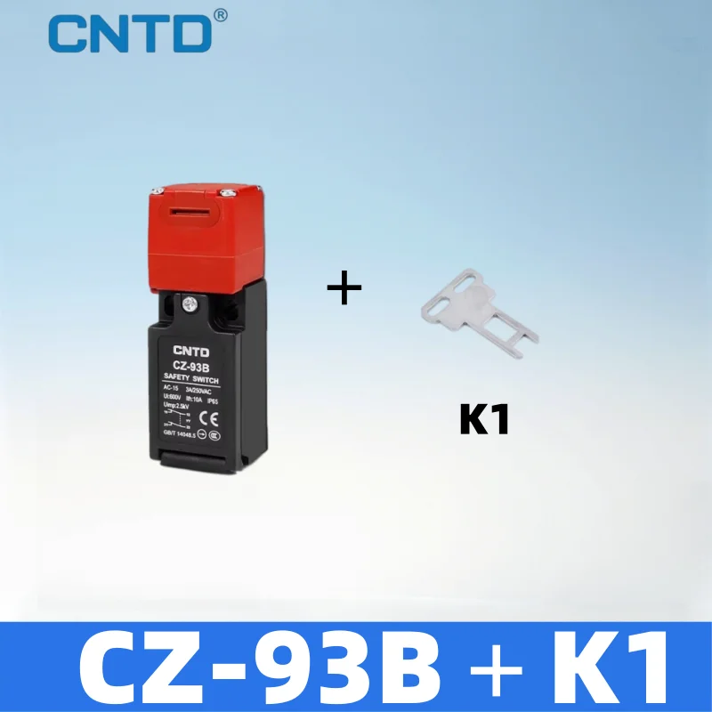 CNTD CZ-93 Series Safety Door Interlock Switch Key Operated 1NO+1NC AC-15 3A 250V IP65 Positive Opening K1 K2 K3 Key Options CE