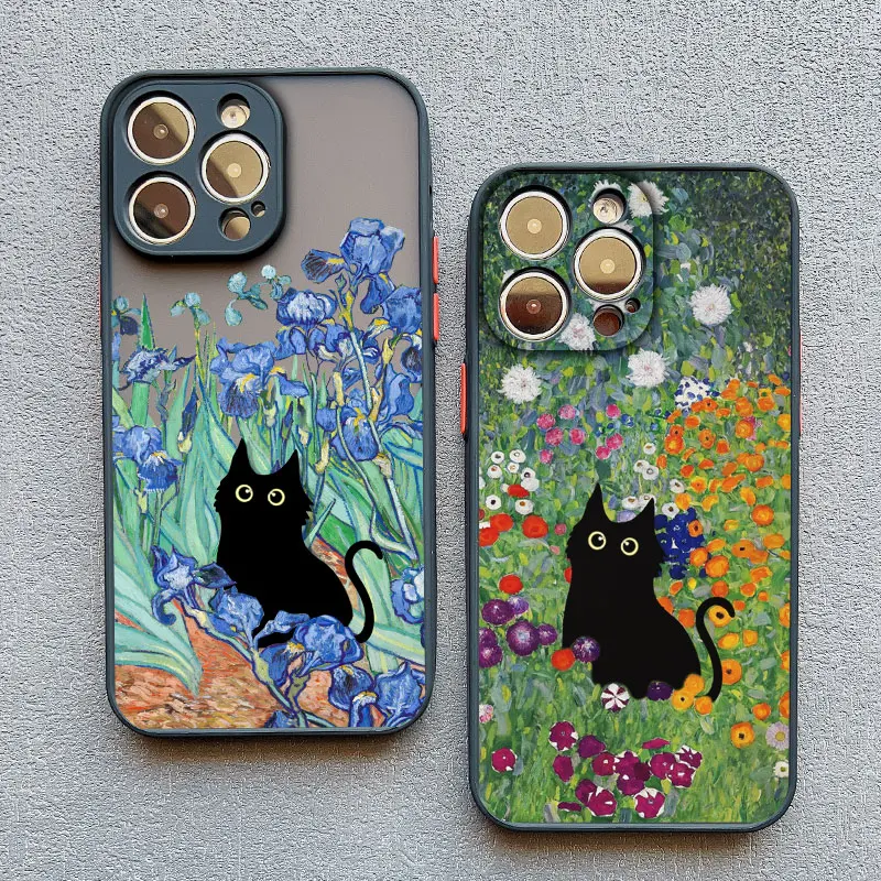 Retro Oil Painting Van-Gogh Cat Phone Case For iPhone 16 15 14 Pro Max Plus 13 12 11 Pro Max Mini 7 8 Plus SE X XS XR back Shell