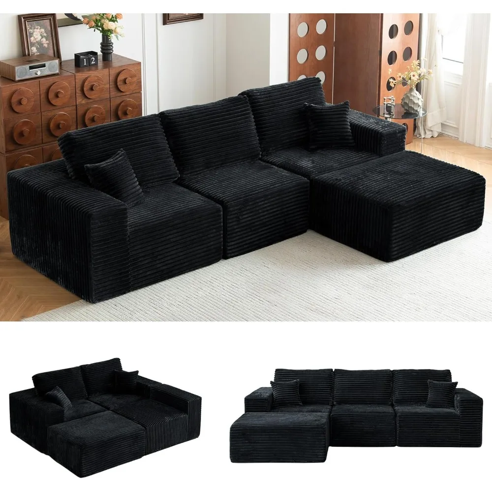 

108 Modular Sectional Sofa Cloud Couch with Deep Seats, L Shape Foam Couch with Chaise and Movable Ottoman, Sectional Couches