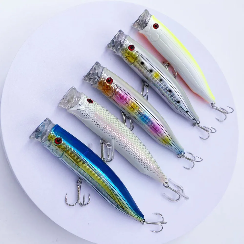 LUREGO Fishing 28 g drahtintegrierter, verstärkter Popper-Köder, Oberflächenspritzköder, langgussender schwimmender Seebarschköder – Detail 3