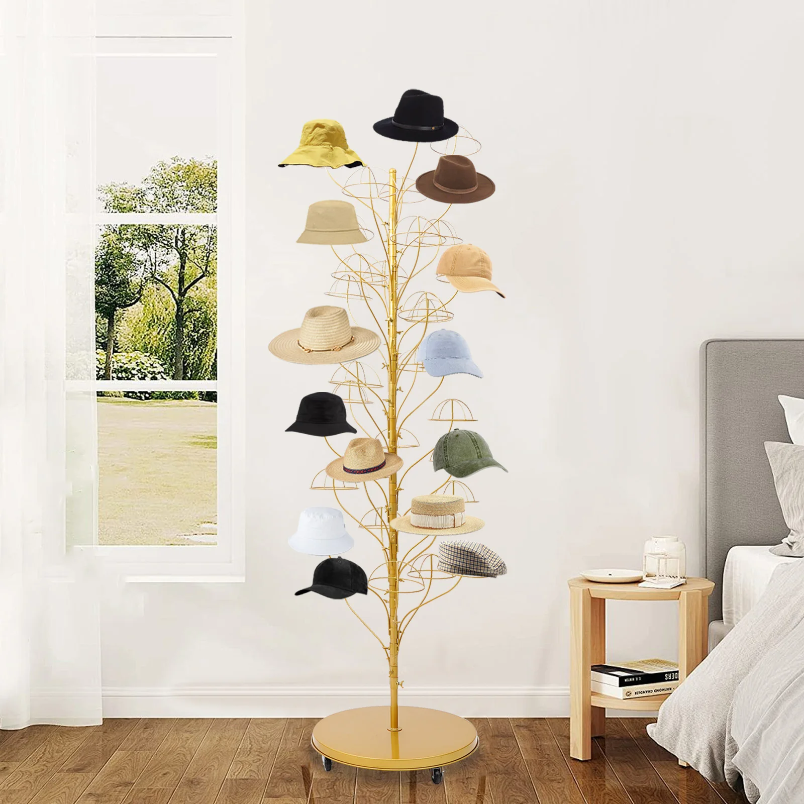 

35-Hanger Hat Display Stand Movable Cap Rack Floor-Standing Holder Stand for Merchandising, Clothing Stores & Home Use