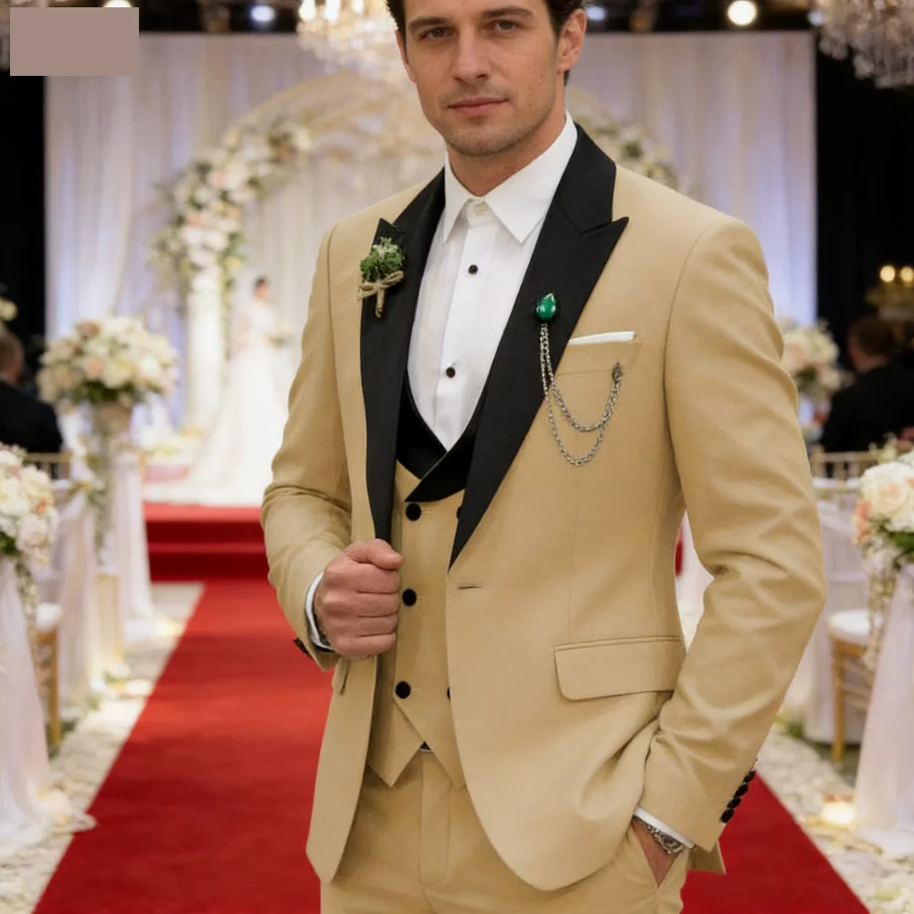 

3 Pieces Men's Wedding Suits Formal Groom Tuxedo Slim Fit Business Blazer Double Breasted Vest Pants Set for Party