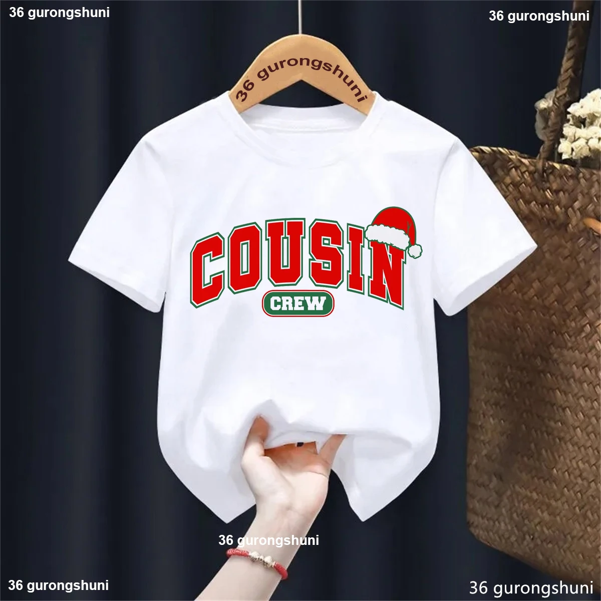 

Christmas Crew Printed T Shirt Girls/Boys Christmas Hat Shirt Kawaii Kids Clothes White/Grey/Pink/Blue/Yellow/Black Shirt