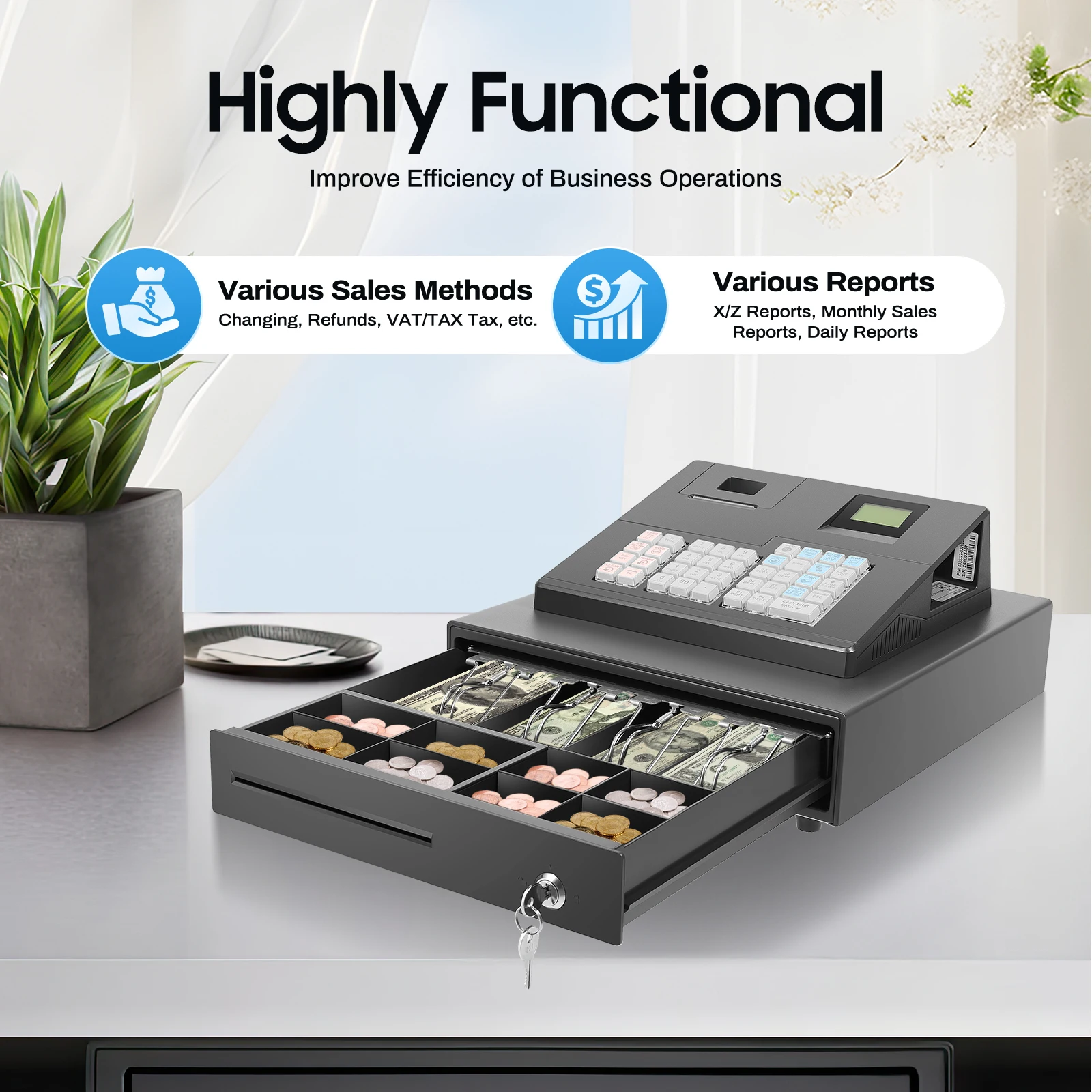 

39 Keys Cash Register for Supermarkets, Support Multiple Payment Methods, with Multiple Compartments, Easy to Operate