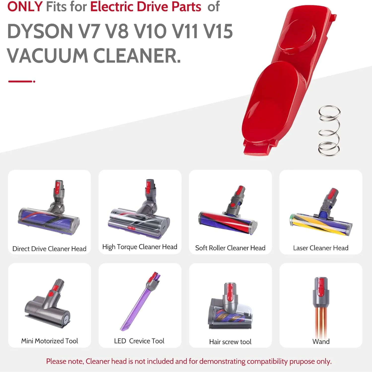 Confezione da 2 tubi per bacchetta/pulsante per linguetta di chiusura con clip per testina detergente compatibile con aspirapolvere V8 V10 V11 V15, bacchetta/strumento di illuminazione ma