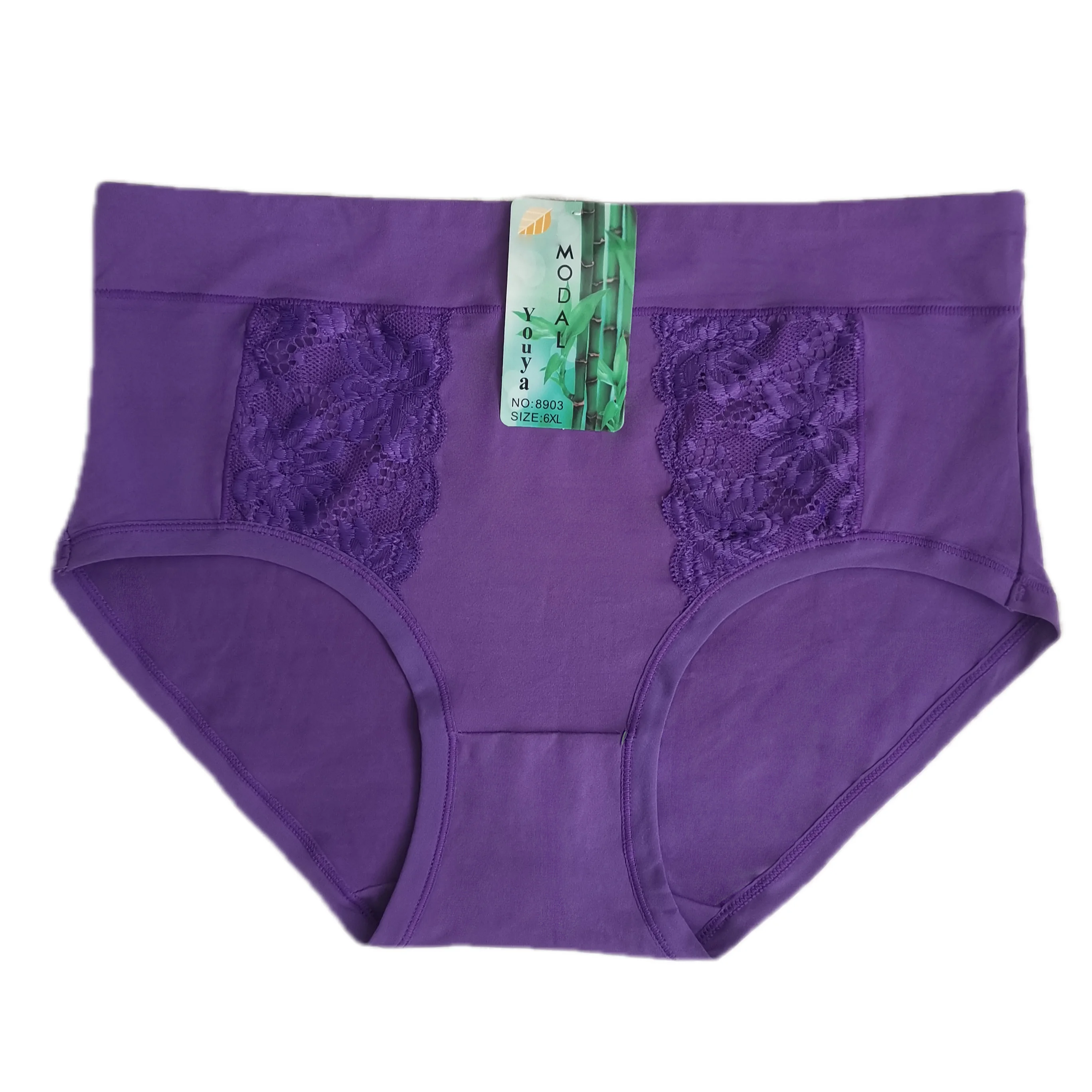 Culotte en dentelle de grande taille pour femme, sous-vêtement en bambou doux, slip mi-adulte