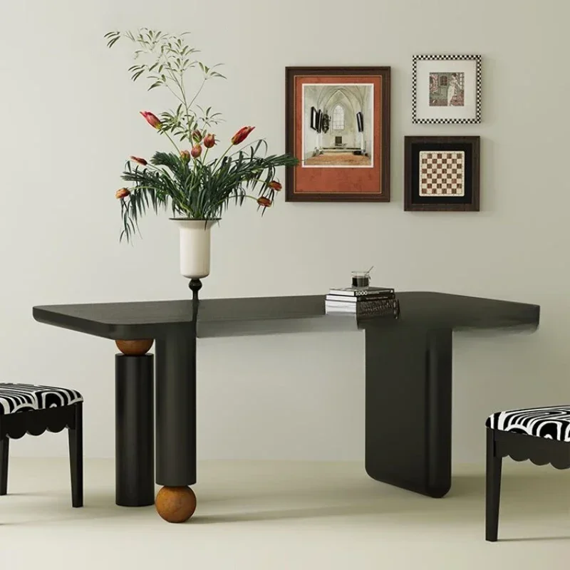 

Medieval solid wood leisure dining table, French rectangular dining table, master designer, spherical household black dining