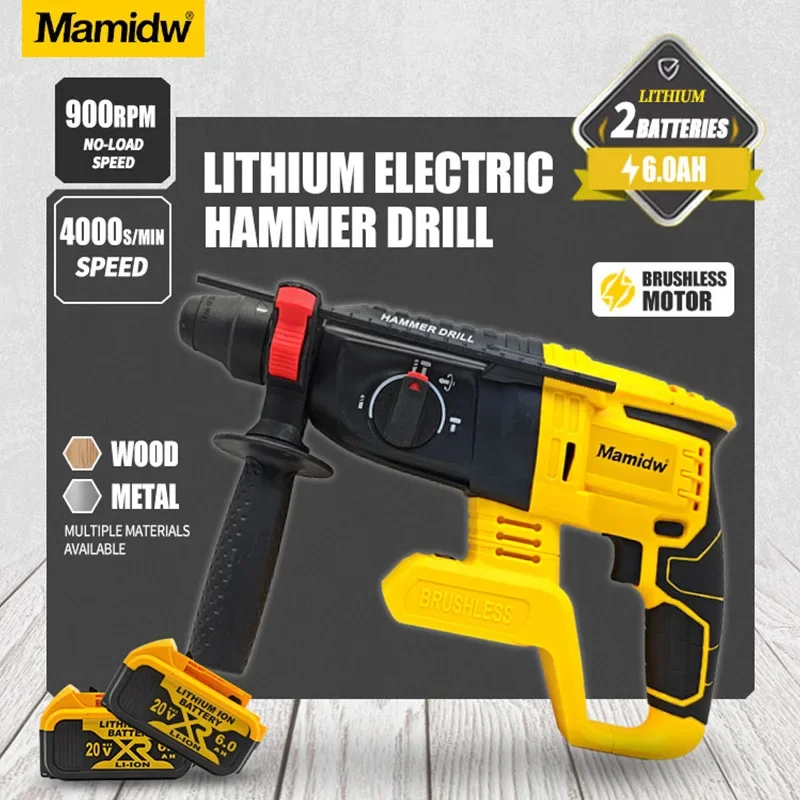 

Беспроводной перфоратор SDS-Plus, совместимый с аккумулятором Dewalt 20V (без аккумулятора), бесщеточный двигатель, защитная муфта, 4 функции