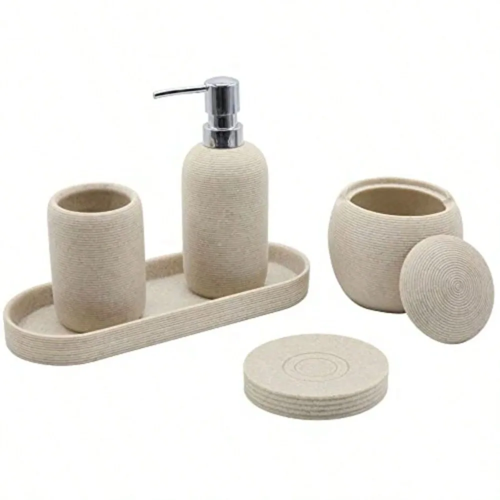 

Bathroom Accessories Set 4 Pcs Sturdy Resin Bathroom Accessory Set Hand Soap Dispenser Toothbrush Holder Set Tumble