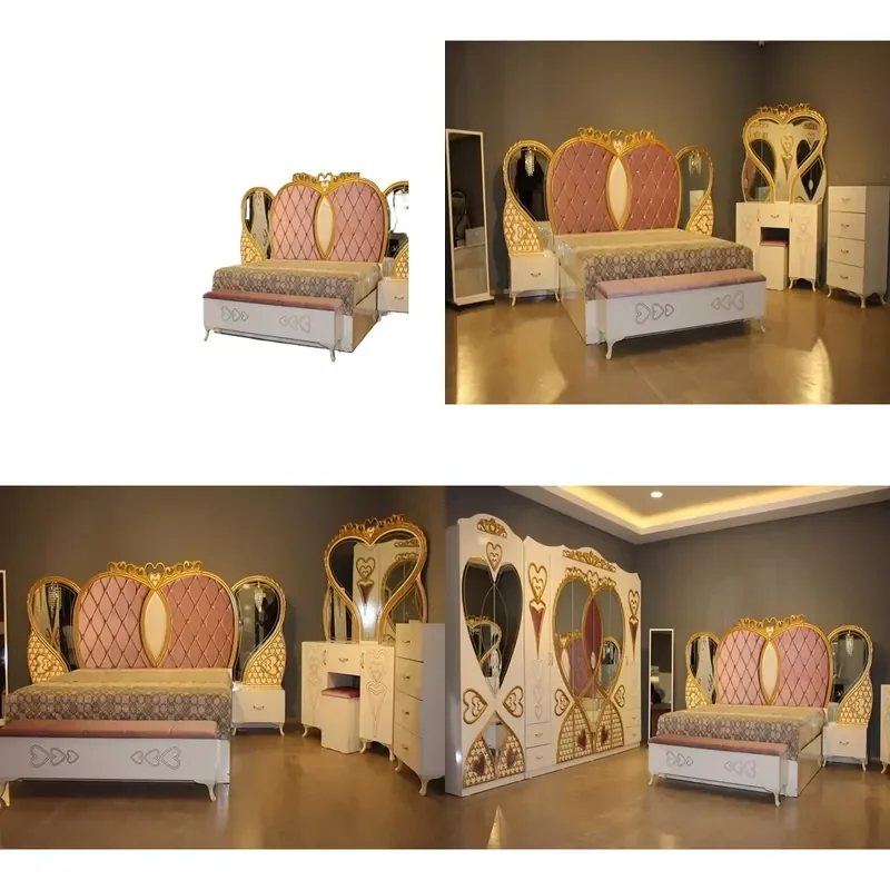 Modern Luxury Bedroom Furniture Set Full Size Bed Particle Board Structure Queen Size Optional High