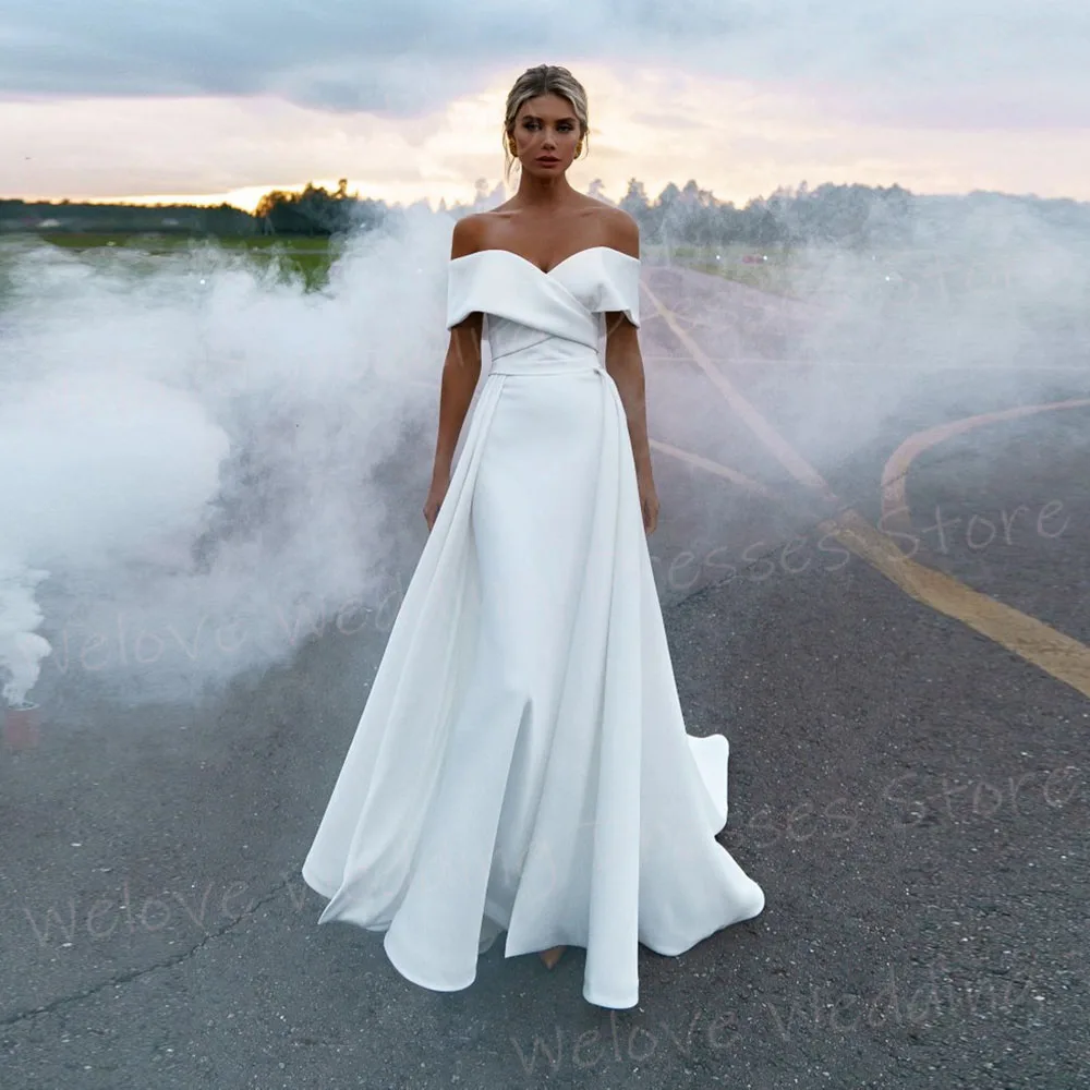 Abiti da sposa da donna semplici a sirena con spalle scoperte Abiti da sposa personalizzati Abiti da sposa Treno smontabile Abiti Boda