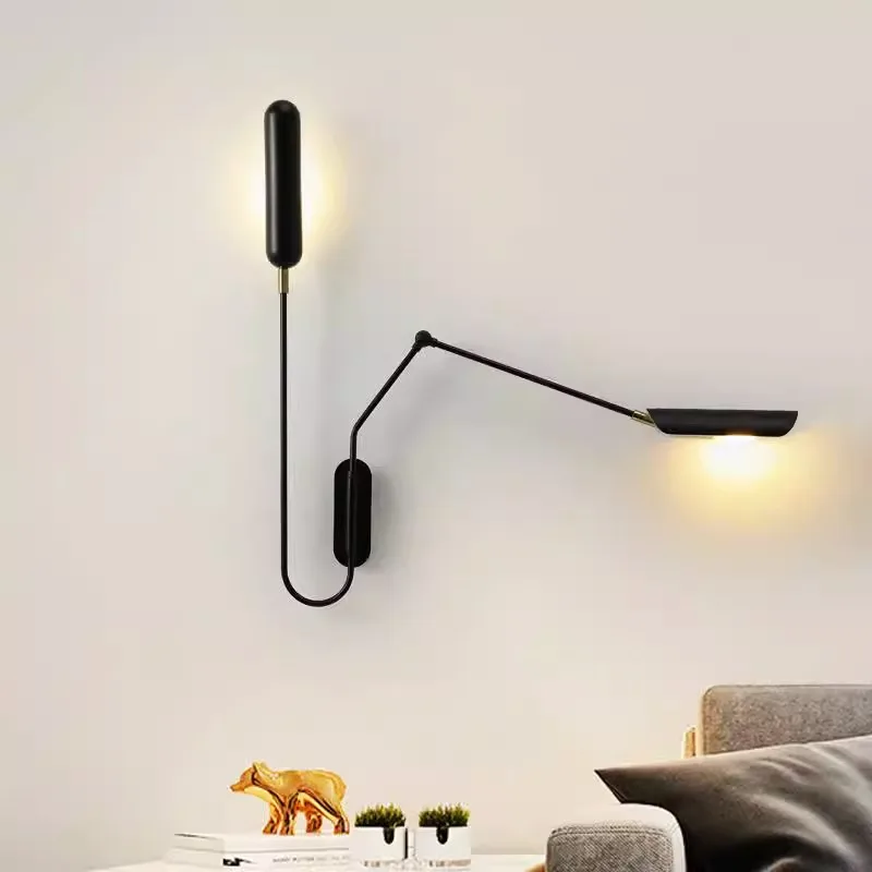 led interior wall light para escritorio quarto moderno preto minimalista longo braco livro luz de leitura lampada de parede iluminacao interior da parede 01