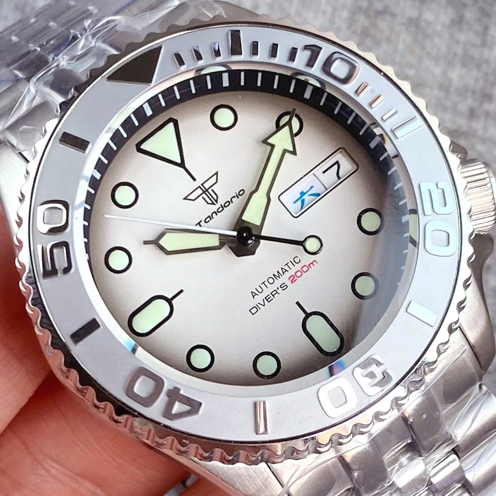 Domed Sapphire Glass SKX Mod Mechanical Steel Watch Men S NH36 Movt Ceramic Insert White SUB Dial 200m Diver Clock 3.8 Crown