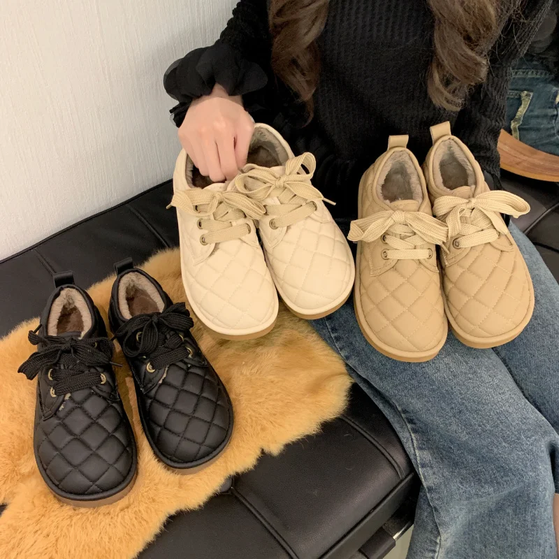 

2025 Winter Women's Low Heel Lace-Up Snow Boots | Plush Fleece Lined, Anti-Slip & Waterproof | Korean Versatile Casual Shoes
