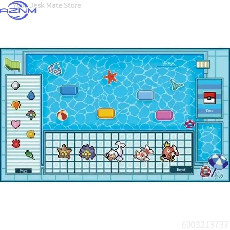 Pokemon Swimming Pool Pixel Scene Card Game Playmat Large Desk Mat Water Creature Pattern Non Slip Mousepad