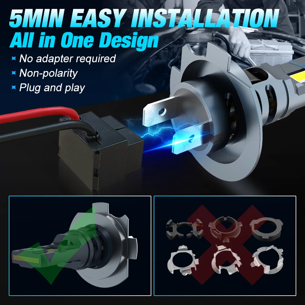 2pcs H7 Car LED Headlight High Power With fan 1:1 Mini Size Headlamp Car Lamps Super Bright Plug&Play Car Headlamp Bulbs 6000k