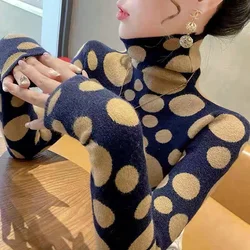 Women Clothing Chic Jacquard Y2k Sweaters Winter Slim Knitted Pullovers Turtleneck Fashion Vintage Knitwear Tops