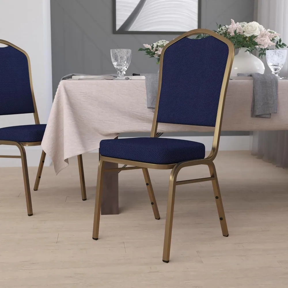 Crown Back Banquet Chair, Navy Blue Patterned Fabric/Gold Frame