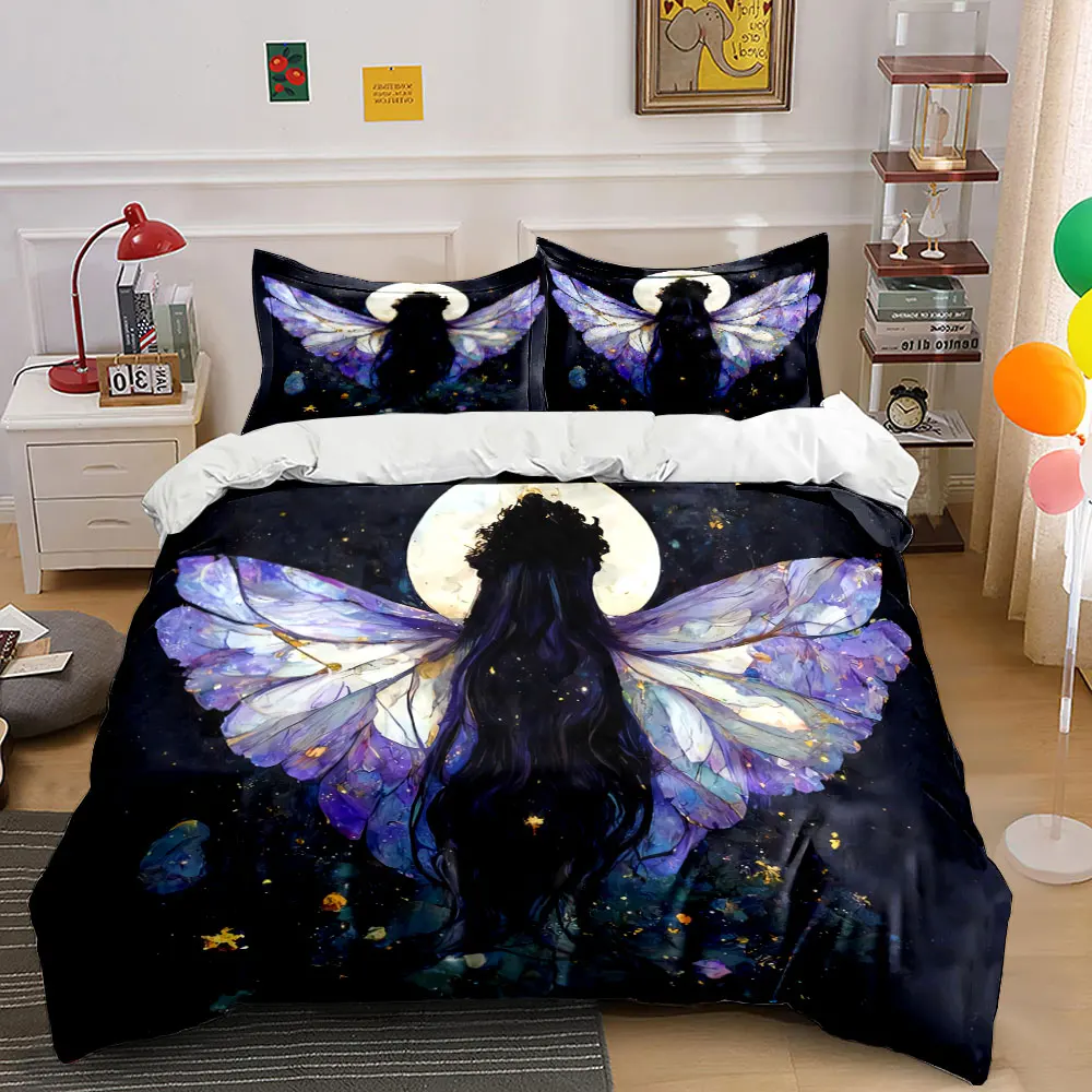 Mystical Fairy Decor Set Bedding Set with 1 Duvet Cover 2 Pillowcases Single Double King Queen, Gift