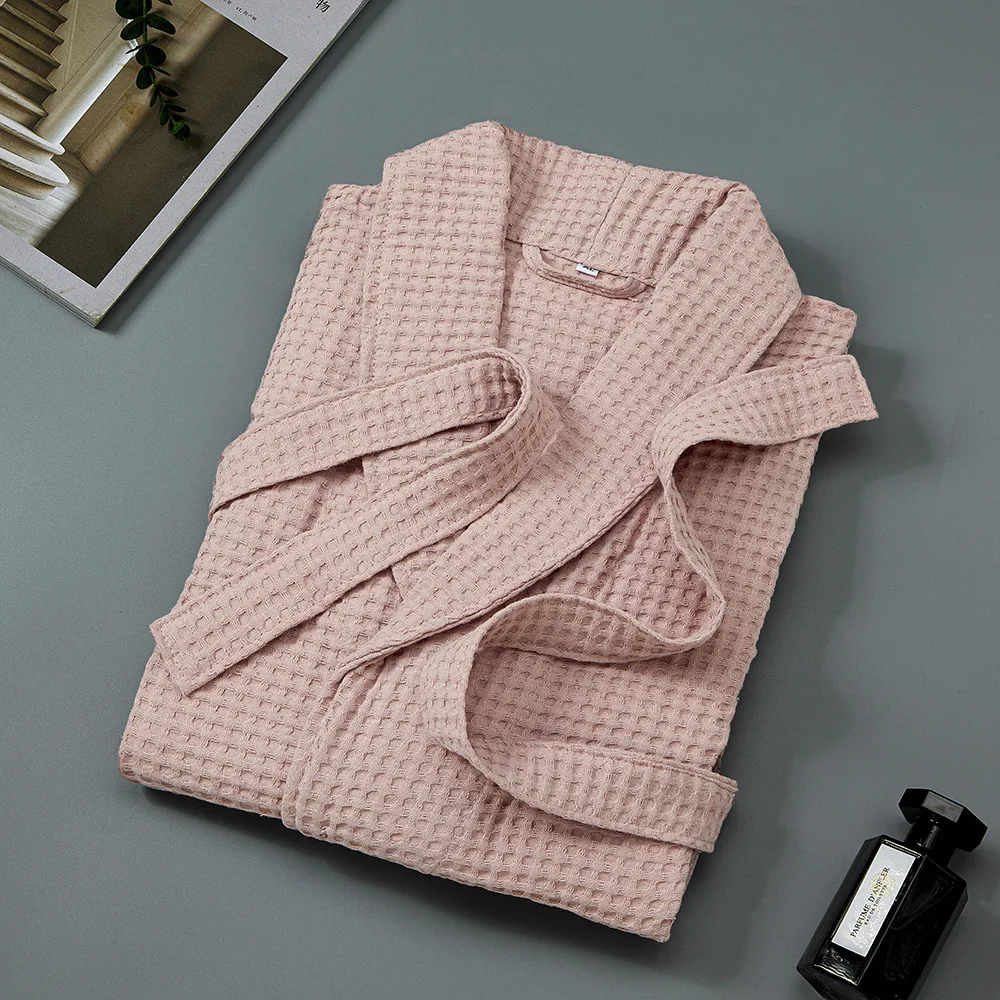 

Solid Color Cotton Bathrobe with Belt for Ladies Spring and Autumn Long Style Yukata Homewear Hotel Couples Sleepwear Bathrobes