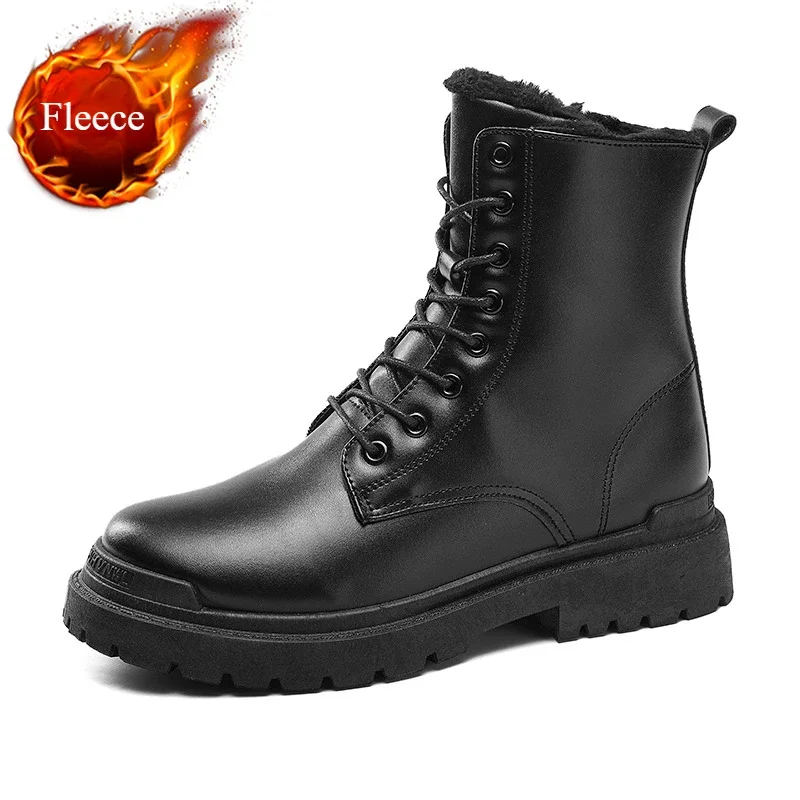 

Boots for Men Luxury Casual Leather Boot Fashion Motorcycle Boots Plush Warm Winter Boots Men High-top Booties Botas Para Hombre