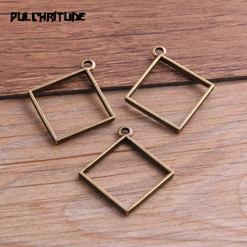 10Pcs 33*37mm 7 Color Alloy Jewelry Accessories Square Charm Hollow Glue Blank Pendant Tray Bezel