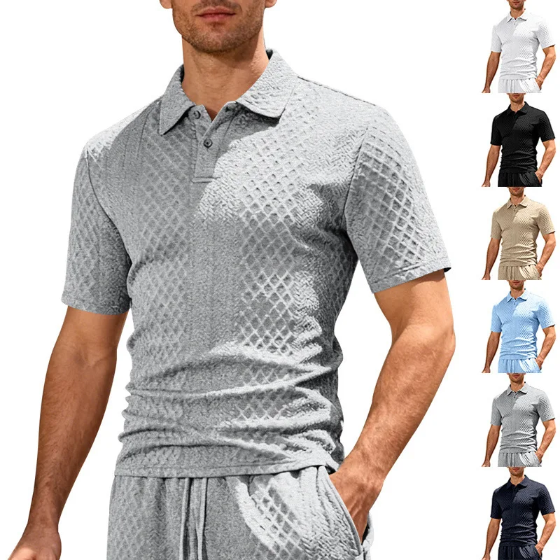 Summer Men's Jacquard Short Sleeve T-Shirt Men's Casual Simple Lapel POLO Shirt Short Sleeve