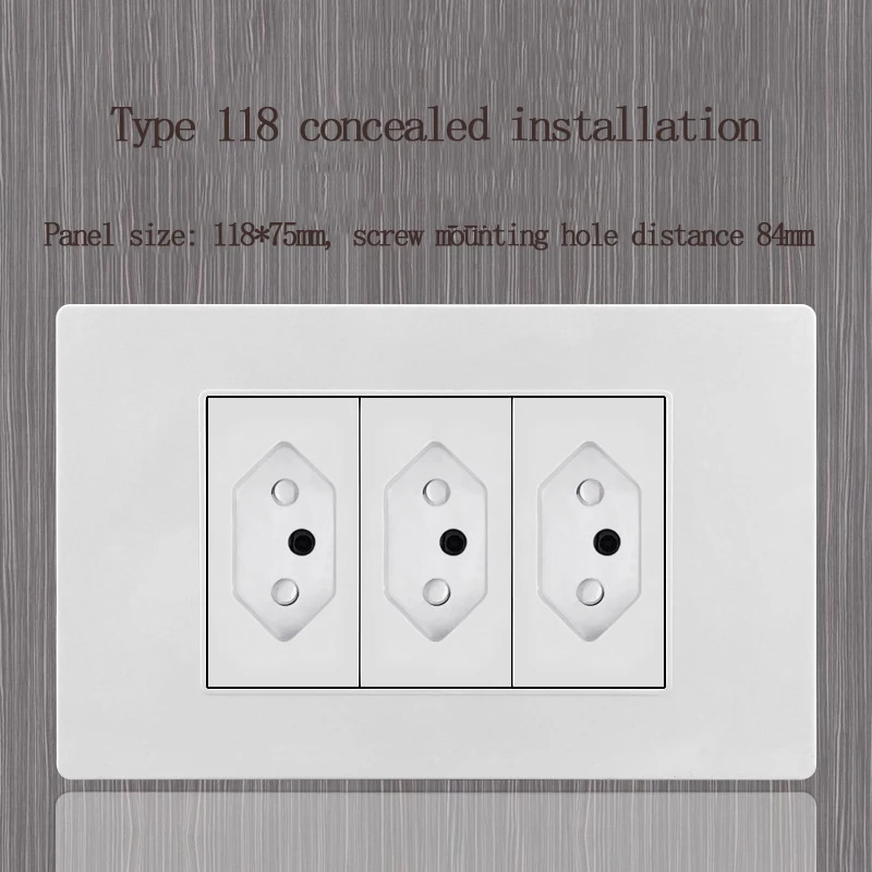 Type 118 US 20A 3/6/9 Hole Brazilian Standard + USB + Type-c Socket South America Wall Socket Concealed Panel 4 Color Choose