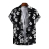 Men's Short Sleeve Printed Hawaiian Shirt Men Fashion Flower Geometric Printed Blouse Single-breasted Beach Short SleeveTops Men's Holiday Clothing