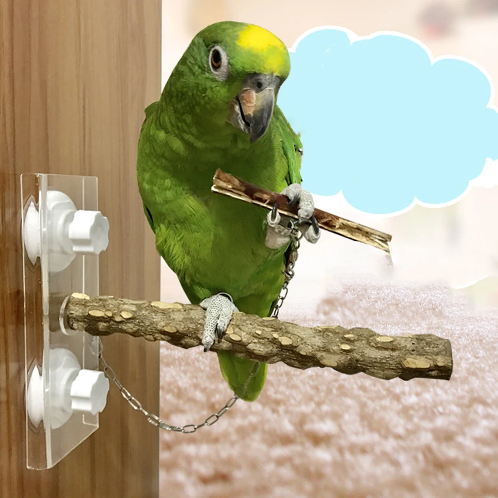 

1Pcs Natural Wood Parrot Perch Stand Suction Cup Bird Stand for Shower Window Exercise Beak Conditioning Parrot Perch