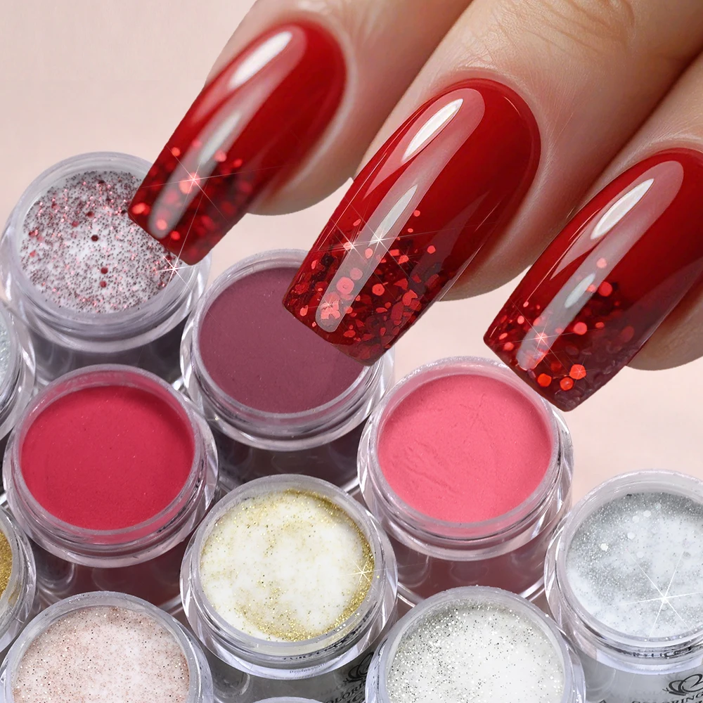 

12Pcs/set Crystal Powder With Nail Glitter Sequins 3-in-1 Acrylic Nail Powder For French Nail Extension/Carving/Dipping Powder