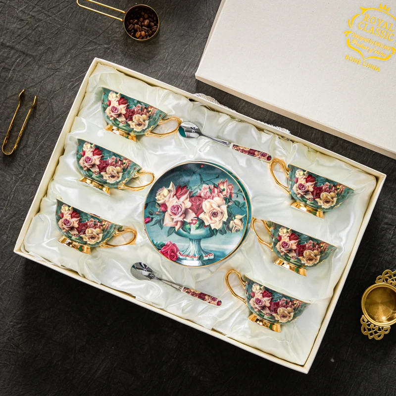 Nordic Style Creative Flowers Ceramic Cups and Saucers Set Tableware High-grade Cups and Saucers Exquisite Coffee Cup Gift Box.