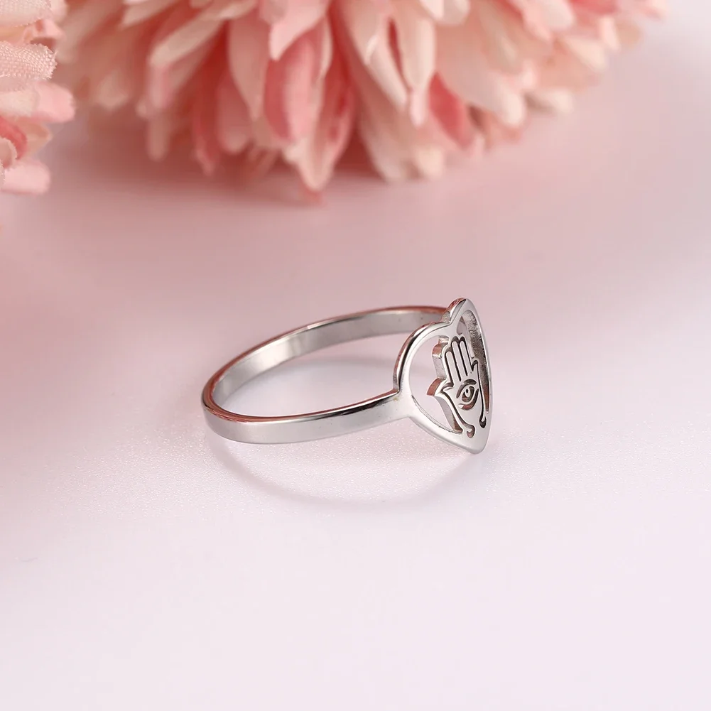 Love Evil Eye Hansa Palm Stainless Steel Ring Gift Women's Talisman Jewelry