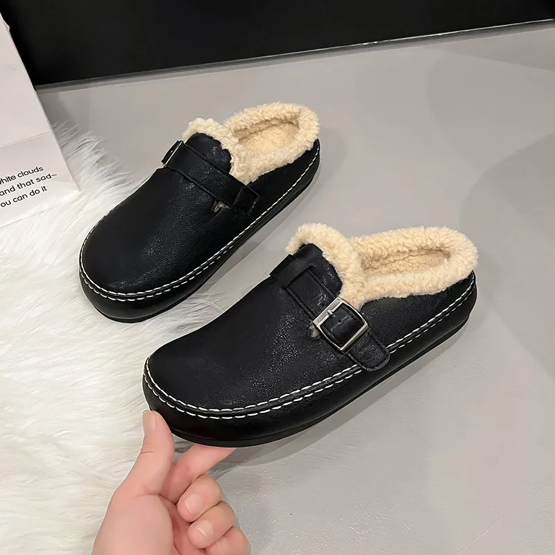 

Teddy Fur Leather Birken Mules Woman Winter Warm Lambswool Slide Clogs Ladies Brand Design Casual Slip-on Plush Cotton Shoes