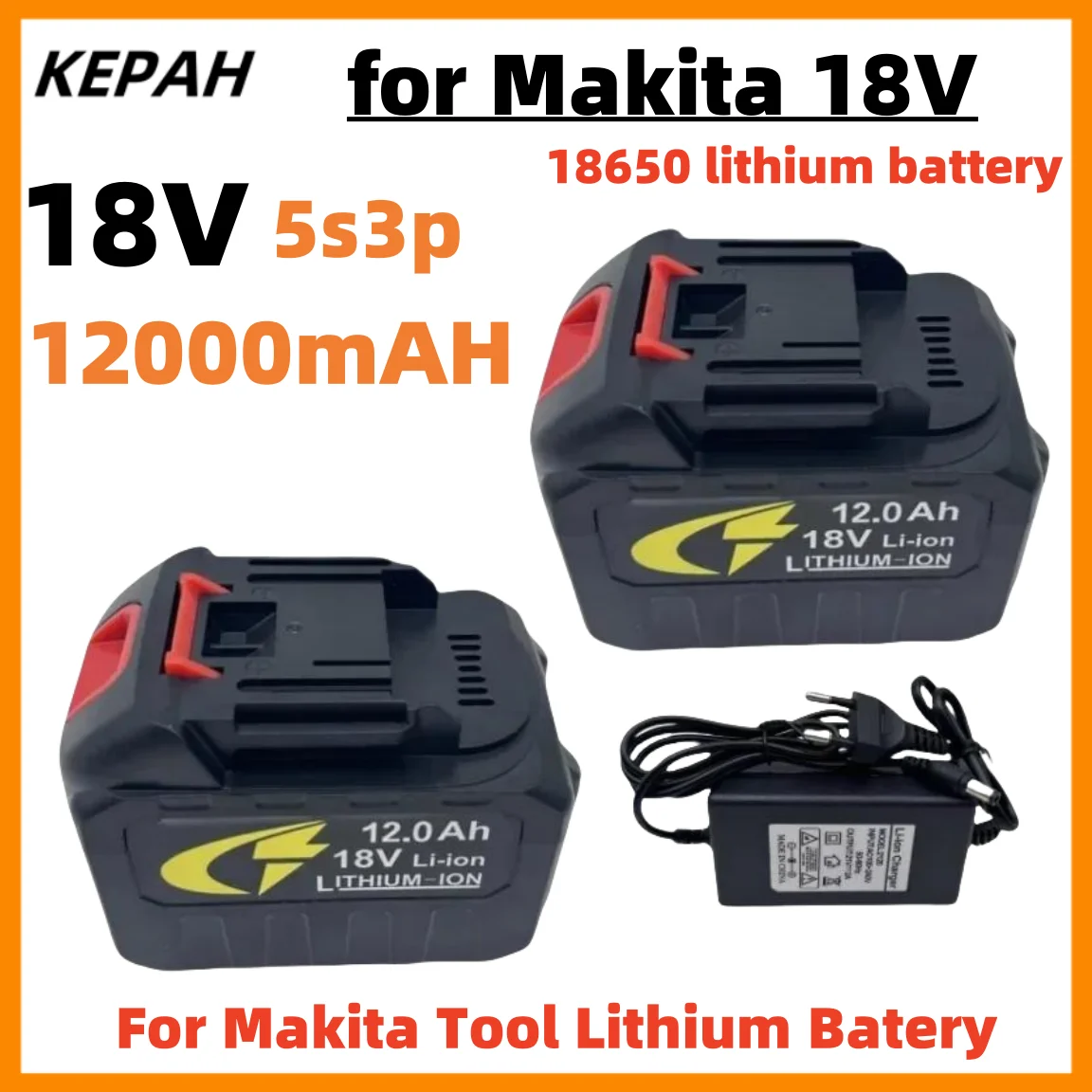 18V 5S3P for Makita 18650 lithium battery, capable of charging 12000 mAh. High current and high discharge batteries.+Charger