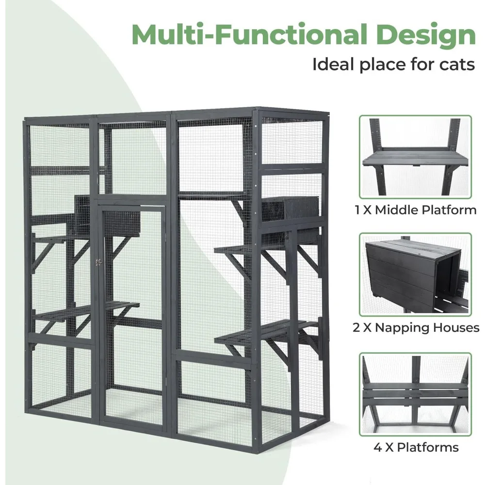 Casa para gatos, casita grande de madera para gatos al aire libre, jaula para gatos y gabinetes para correr, ventana para gatitos interior, Catio con techo impermeable