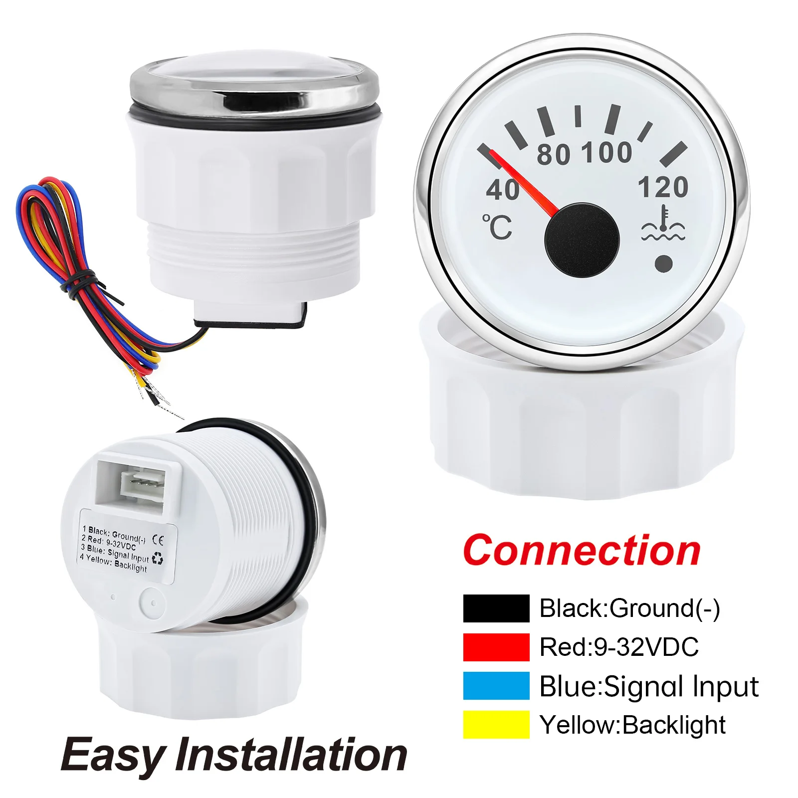 52mm 2inch Marine Boat Water Temperature Temp Gauge Meter 40-120℃ Water Temp Meter Indicator 9-32V For Car Auto Motorcycles - view 4
