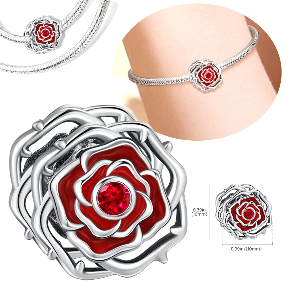 New Holiday Charm Original Rose Bead S925 Sterling Silver Bead Fit Bracelets Diy For Women Valentine's Day Jewelry Love Gift