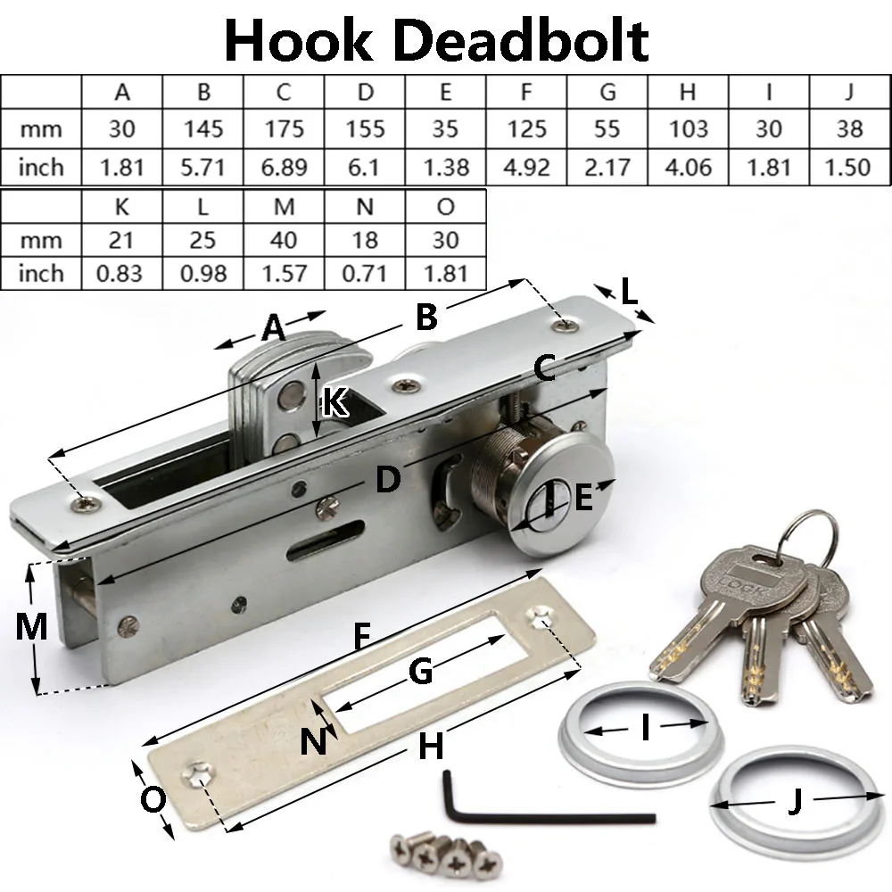 Lockset Aluminum Invisible Mortise 2 Door Locks 22mm Hook Straight Deadbolt Storefront Lock Copper Core Iron Key Door Hardware