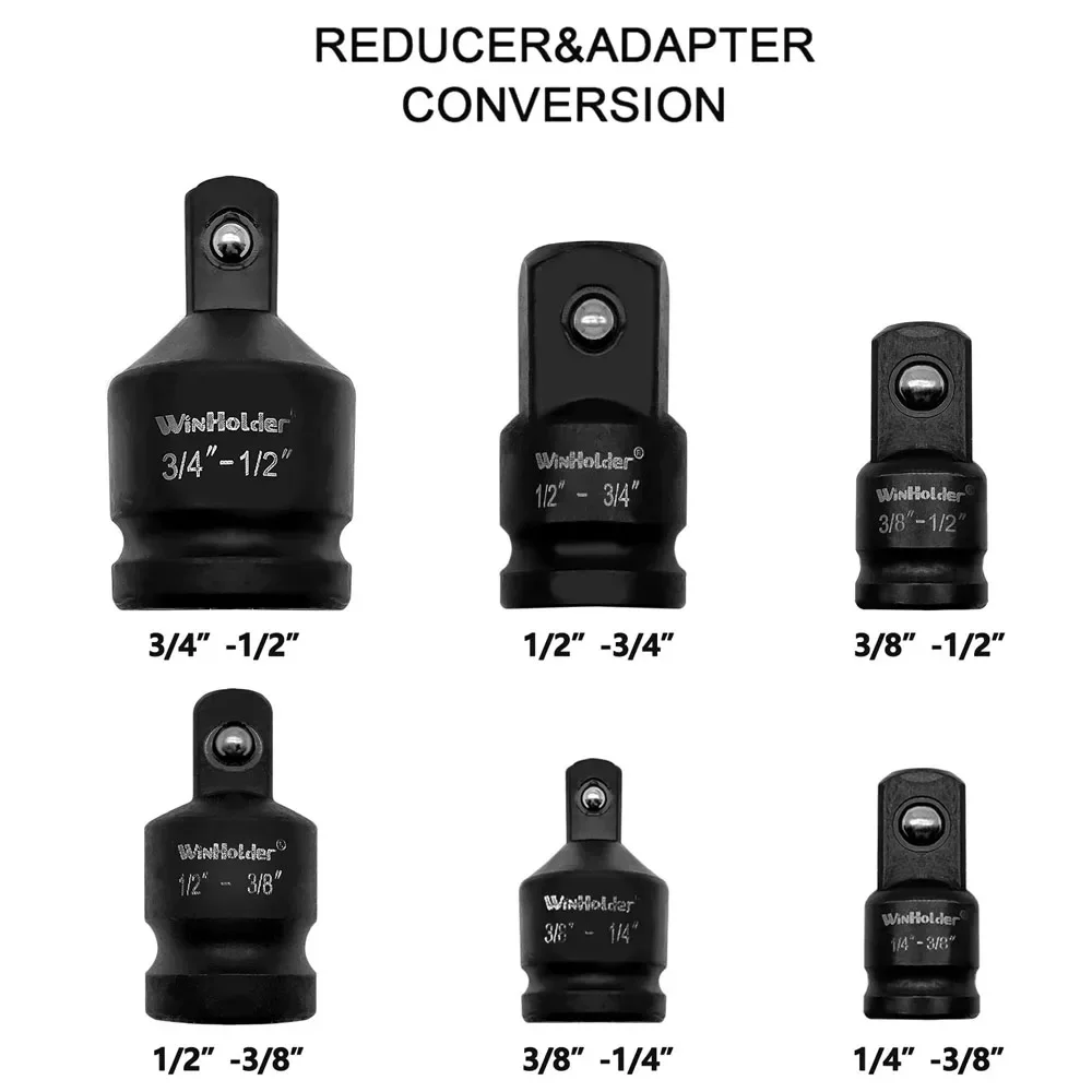 전문 6Pcs 임팩트 소켓 렌치 어댑터 세트 1/4 3/8 1/2 3/4 인치 스퀘어 드라이브 어댑터 감속기 스패너 도구 ﻿ 케이스 포함