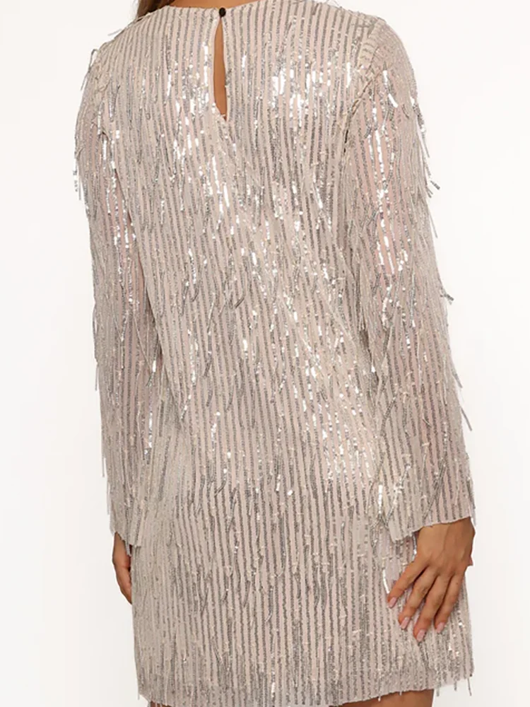 섹시한 O-넥 반짝이는 풀 슬리브 미니 정장 이브닝 드레스 칵테일 파티 댄스 파티 드레스 맞춤형