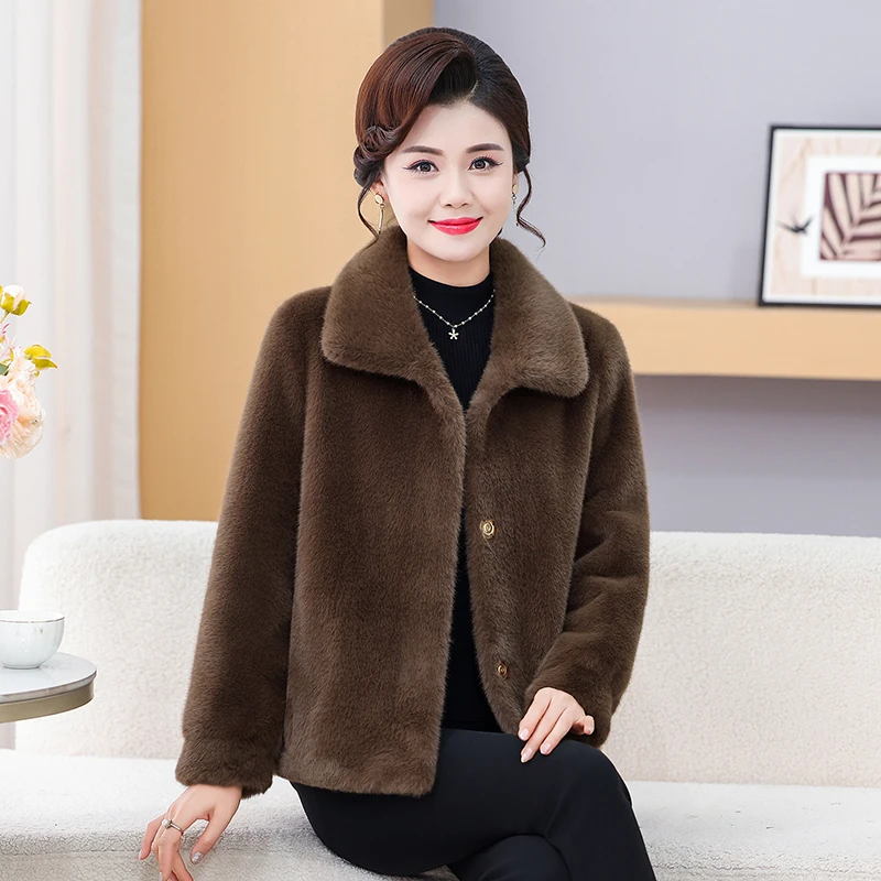 Damska kurtka z futra norek, zimowa, dla kobiet w średnim i starszym wieku, płaszcz z futra dla mam, gruba odzież wierzchnia, kurtka z futra norek, krótkie topy damskie.