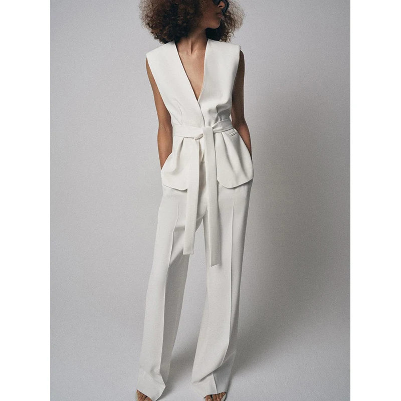 

V-Ne Vest 239098 with oulder Pads And Belt Long Pants 237798 Bell Bot Faionable Two-Piece Set Summer 2025